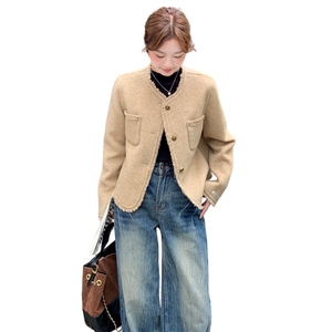 韩系设计感拼接双面呢羊毛外套女秋冬2025新款独特小个子气质大衣图片