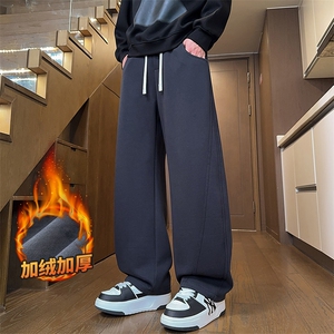 针织弯刀裤男秋冬加绒宽松直筒阔腿保暖休闲长裤Z2576-P45加绒P55图片