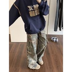 DA618-P60美式复古迷彩裤子男工装裤潮牌直筒长裤男潮-网图现货，男装牛仔裤，星座603-2
