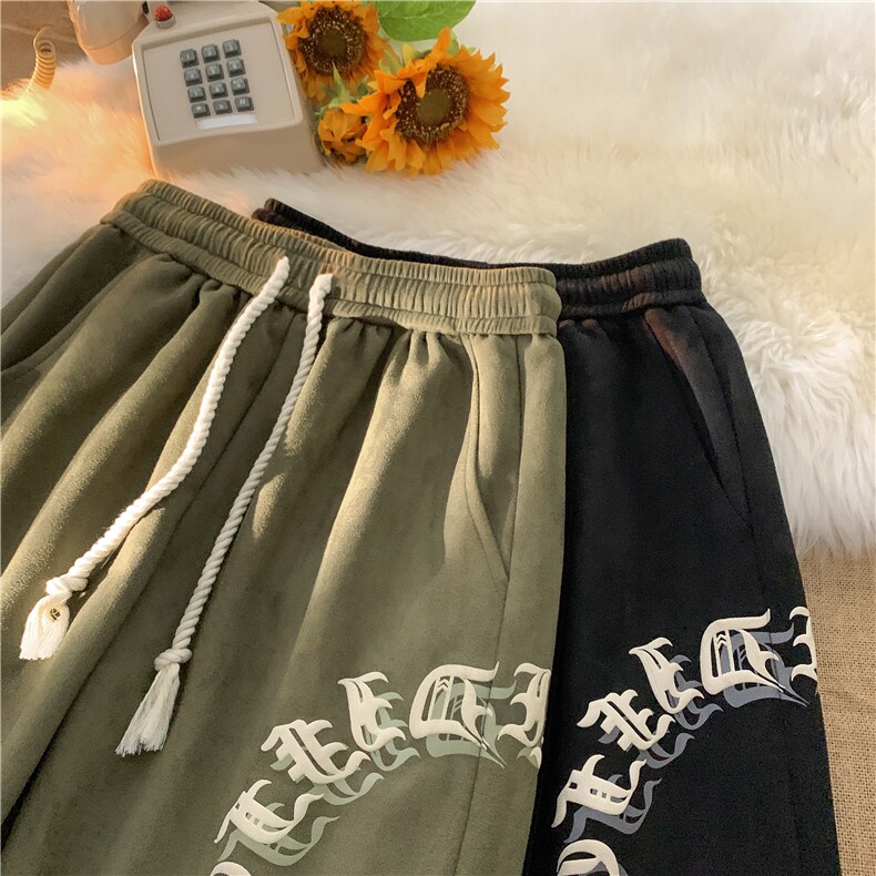 抖音品质麂皮绒夏季新款短裤哥特字母五分裤B315-K23247-p45控58,男装休闲裤,电商B315