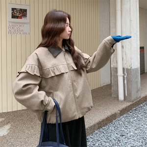 现货新款韩版时尚宽松休闲荷叶边羽绒服90绒外套女减龄白鸭绒上衣图片