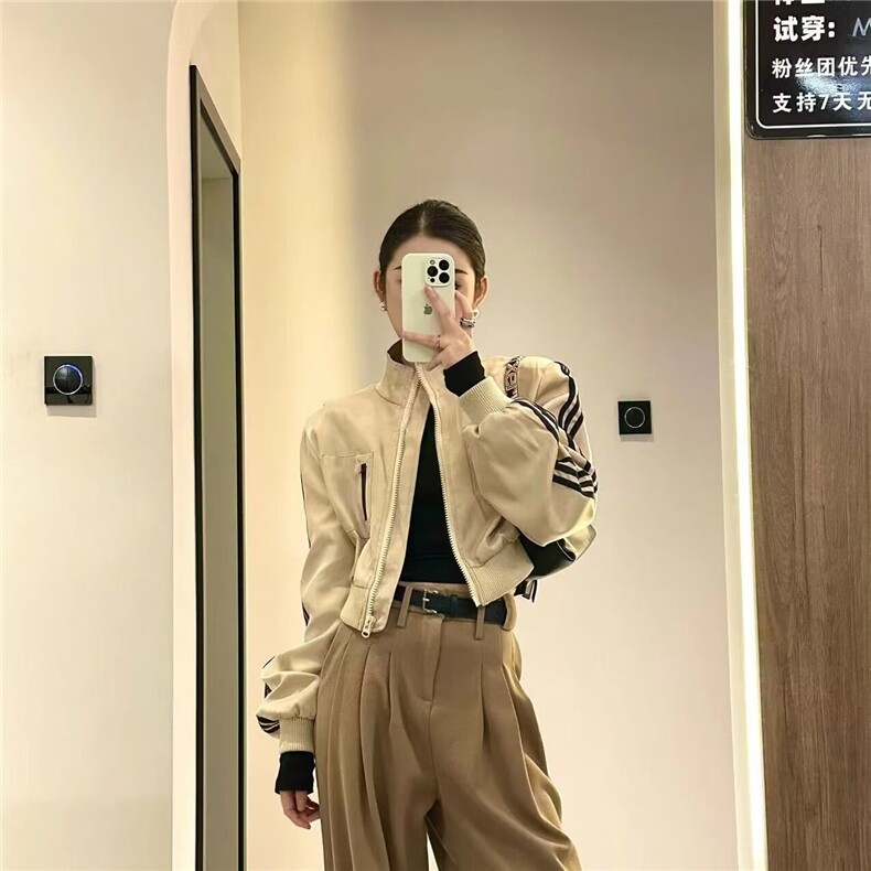 2025欧货新款时髦机车杠条短外套女秋韩版宽松百搭棒球服夹克上衣,男装夹克,星座1210-1