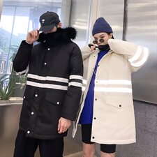 2020电商B247冬季新款港风羽绒服情侣款加厚带毛领男女款919，男装羽绒服，电商B247