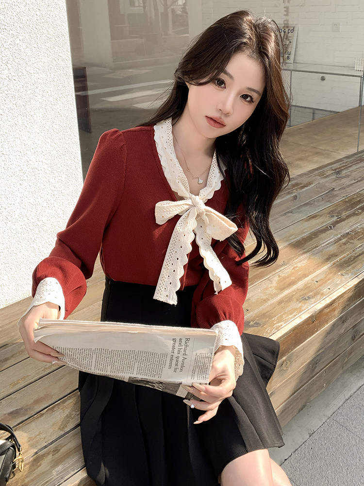 法式气质红色针织衫上衣女2025新款春季好看温柔高级感内搭打底衫,针织衫/毛衣,慧峰