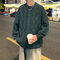 秋冬季麻花圆领毛衣男款宽松慵懒风加厚保暖潮牌针织衫，男装针织衫/毛衣，星座410-7