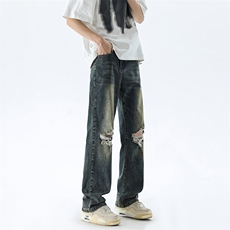 B221美式ins高街暗黑修身破洞弹力牛仔裤LK24182-P65控88，男装牛仔裤，电商B221