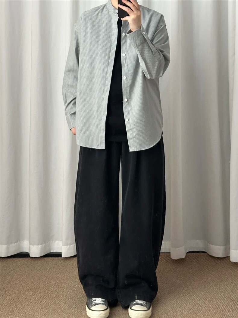 立领条纹长袖衬衫1302-GC66-P38控68成分100棉,男装衬衫,星座1302