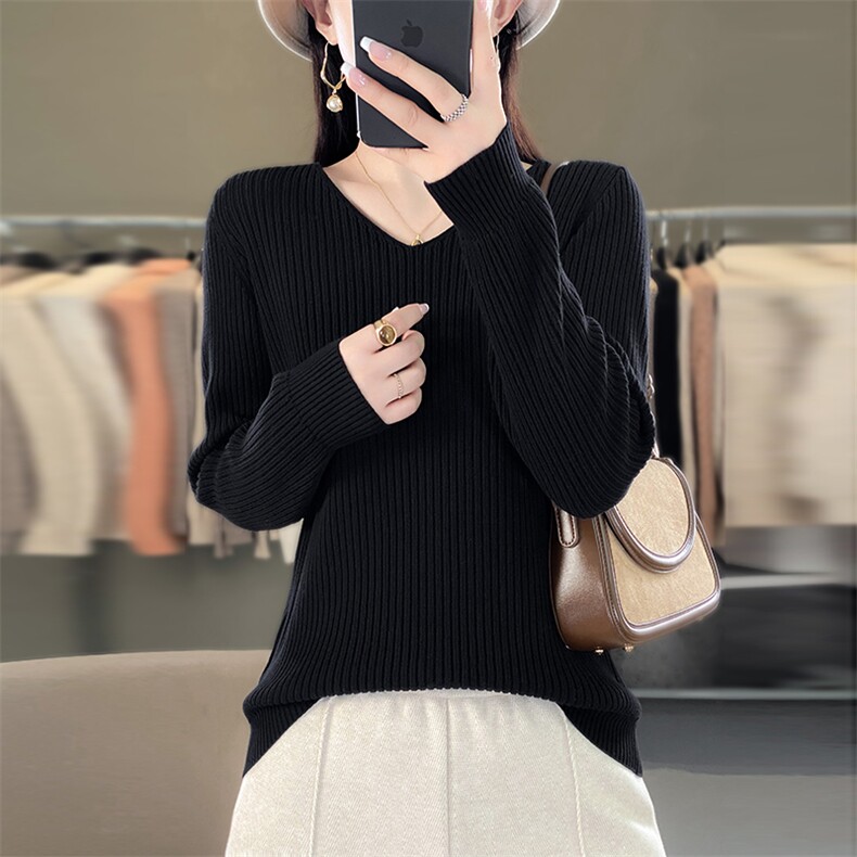 100%纯棉圆领打底衫女2025秋冬重磅加厚内搭毛衣宽松休闲针织衫潮,针织衫/毛衣,阁惠羊绒