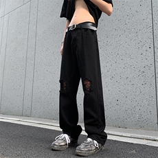 破洞牛仔裤男夏季高街vibe休闲裤高级感痞帅直筒微喇裤62188-p40，男装休闲裤，星座1008-1