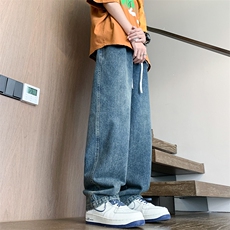 2025春夏款港风宽松直筒牛仔裤休闲百搭长裤牛仔裤K24123-P50，男装牛仔裤，星座717