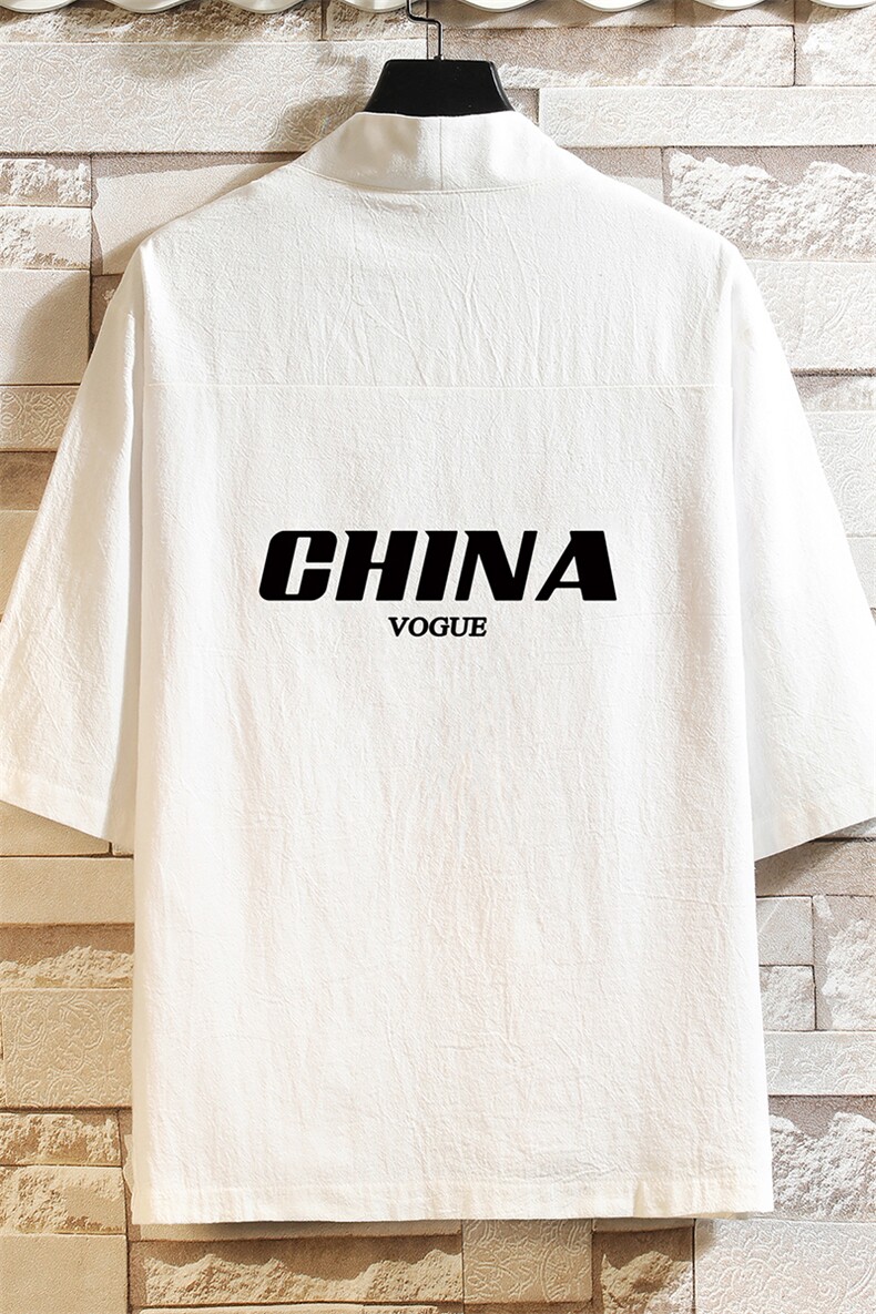 HF59001-P40风汉服男开衫外套七分袖道袍砖墙挂拍,男装民族服装,电商A040A