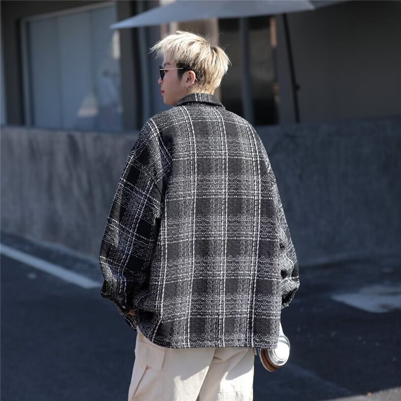 春季呢料格子衬衫宽松磨毛外套W9299P68,男装夹克,星座1116-2