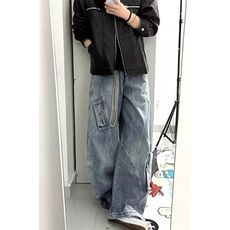 微喇牛仔裤男款水洗做旧高街直筒vibe风美潮阔腿裤子N863，男装牛仔裤，星座1116A（原606A-3）