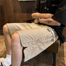 2025美式大码冰丝速干立体裁剪拼接开叉短裤K9906/特P35杏色3，男装休闲裤，电商A094
