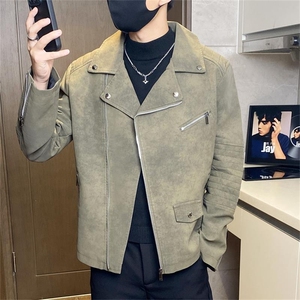 JK897-P100男士英伦皮衣水洗复古夹克休闲外套潮流修身痞帅机车服图片