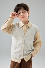 学院风新款V领羊毛针织开衫系扣马甲男女童加厚背心彩点打底衫，童装儿童羊毛衫，初丹羊绒童装