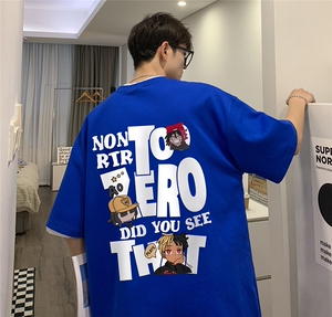 港风纯棉夏季时尚潮流卡通印花宽松纯色短袖T恤男女T62059P30控48图片