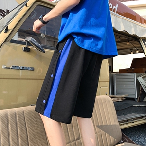 24夏季宽松中性休闲五分卫裤蓝侧条情侣直筒运动短裤控K3303-P28图片
