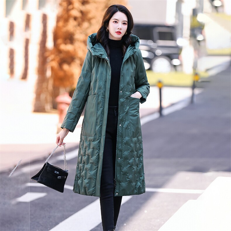 现货！专柜品质！2022冬装新款优雅长款羽绒服女90%白鸭绒外套,女装羽绒服,铭街依杨