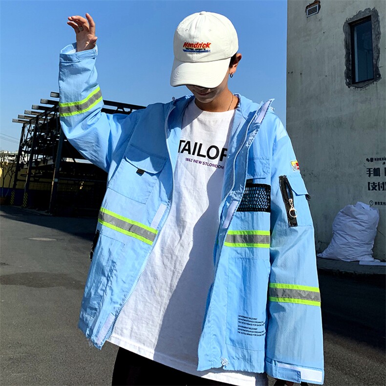 709-F023-P6020夏装情侣机能反光条外套街头潮牌休闲连帽防晒衣，男装夹克，星座709