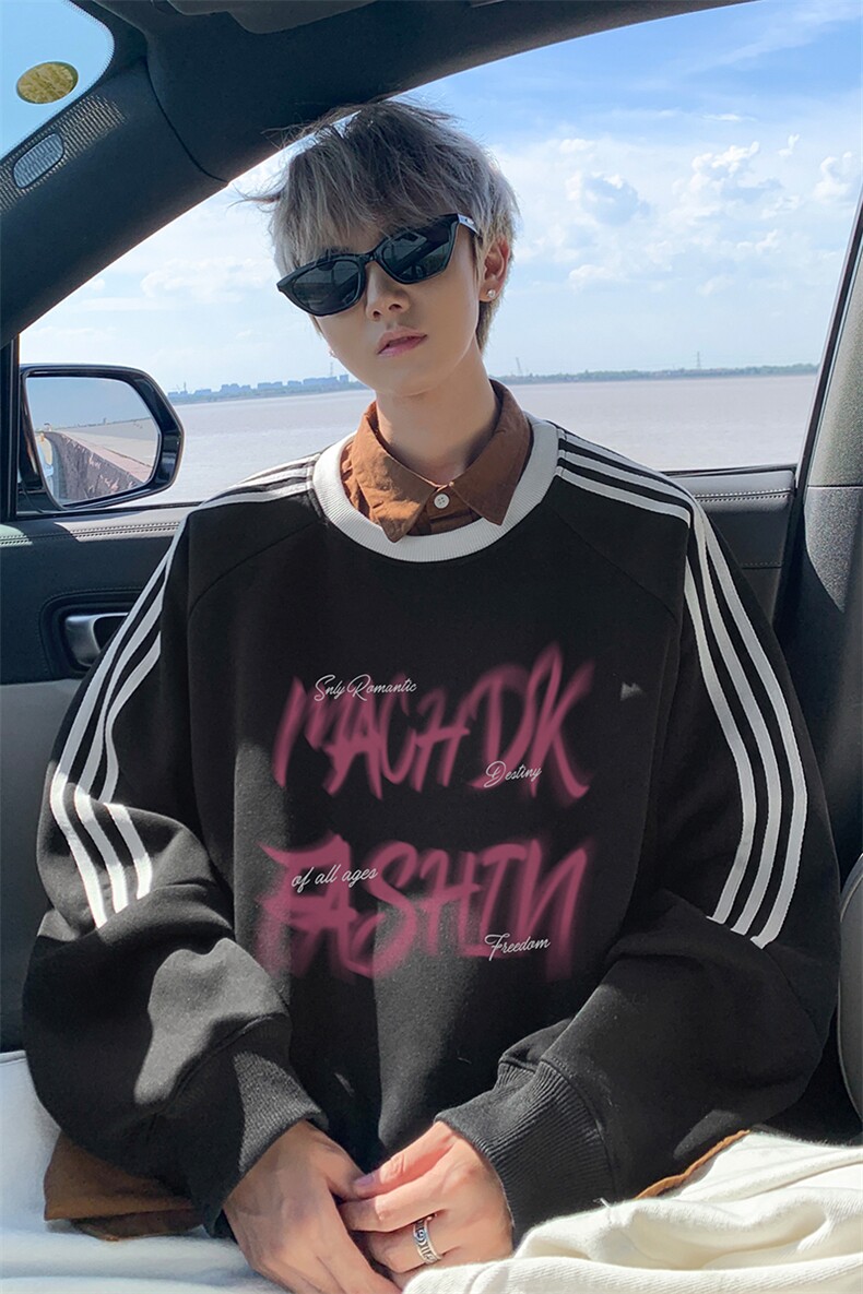 华棉秋冬外景美式休闲线条圆领卫衣男宽松外套WY00786/P45加绒P50,女装短外套,电商B316