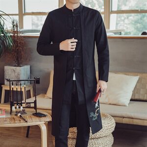 W201 *中国风男士中长风衣棉麻盘扣复古国潮外套 松鹤* P85图片