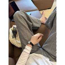 撞色格子裤男新款夏季休闲复古慵懒风垂感显瘦韩系阔腿裤KA745，男装休闲裤，星座1116A（原606A-3）