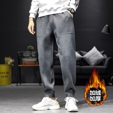 2021冬季新沙发墙日系大码潮男束脚拼接加绒加厚休闲卫裤K570-P45，男装休闲裤，电商A001