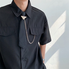 小众设计感短袖衬衫男jk制服夏季领带装饰宽松休闲衬衣2338-p65，男装衬衫，星座512-1（原513-3）