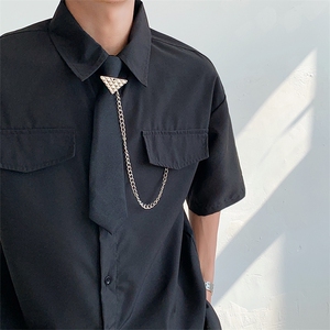 小众设计感短袖衬衫男jk制服夏季领带装饰宽松休闲衬衣2338-p65图片