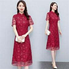 2023年春夏新款蕾丝旗袍婚庆喜宴中长修身显瘦百搭专柜品质连衣裙，女装汉服/婚纱/旗袍/礼服，媚琳依坊