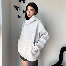 抖音得物品质26春装美式重磅结构斜拉链高领连帽卫衣开衫外套W61，女装短外套，电商A486-1