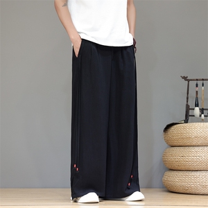 夏季 大码风棉麻裤直筒休闲裤阔腿裤新中式盘扣飘带 K258/P70图片