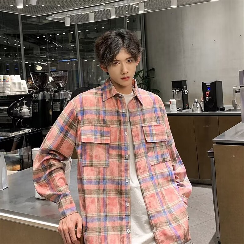 美式复古格子防晒长袖衬衫女春夏宽松百搭外套情侣衬衣男C40，男装防晒衣，星座1116A-1（原606A）