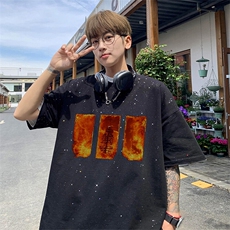 可48小时发货支持抖音得物来样二开美式满天星亮片短袖T恤MTX632，男装T恤，电商A486