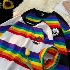 T702-P35情侣装彩虹条纹短袖男t恤女T恤体恤，男装T恤，星座617A-2