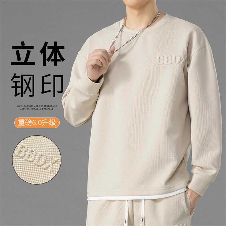 M-8XL假两件大码休闲圆领印花运动卫衣男 大码图片