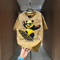 棉质潮牌熊猫冲浪老花刺绣枫叶满印短袖t恤男夏宽松休闲半袖透气，男装T恤，电商B212（原钱塘6029）