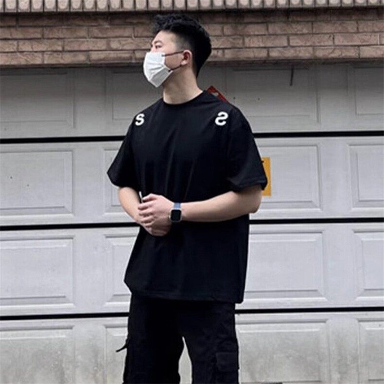 万针全刺绣工艺抖音得物高品质260克重磅纯棉双纱美式高街短袖T恤,男装T恤,电商A486-1