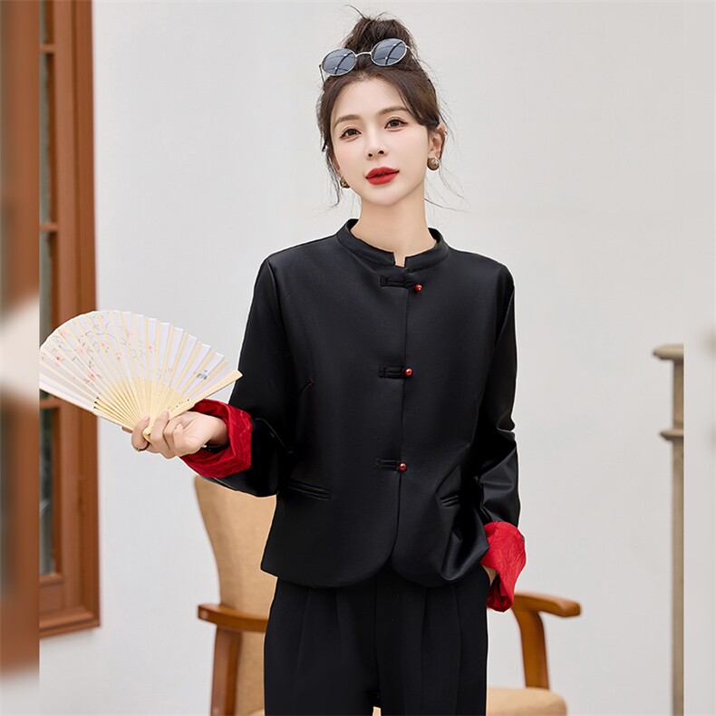 现货新款仿真皮皮衣2024春装立领仿绵羊皮夹克新中式短款外套女,女装皮衣,潮流依族