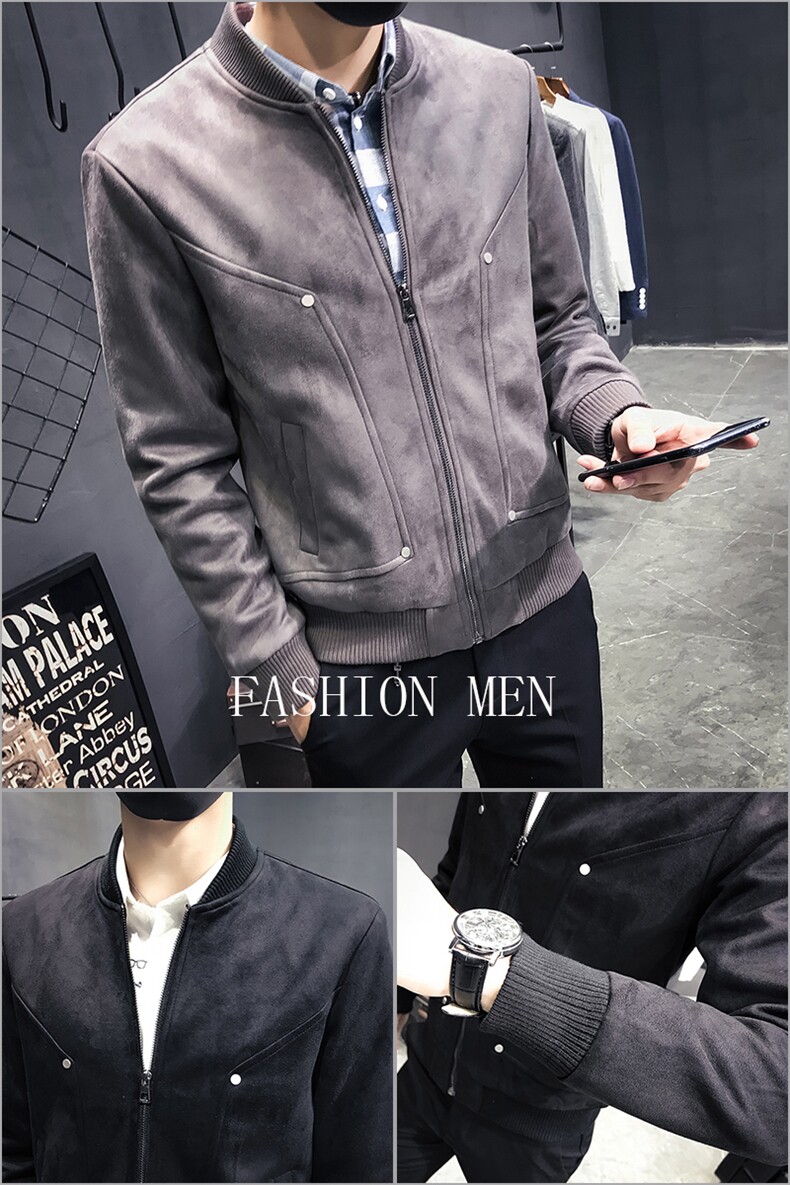 秋季新款修身麂皮绒铆钉棒球领夹克外套男士C301-JK64-P118,男装夹克,电商C301