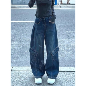 1506-1/GL10110/P62弯刀阔腿工装牛仔裤女秋季新款大码图片