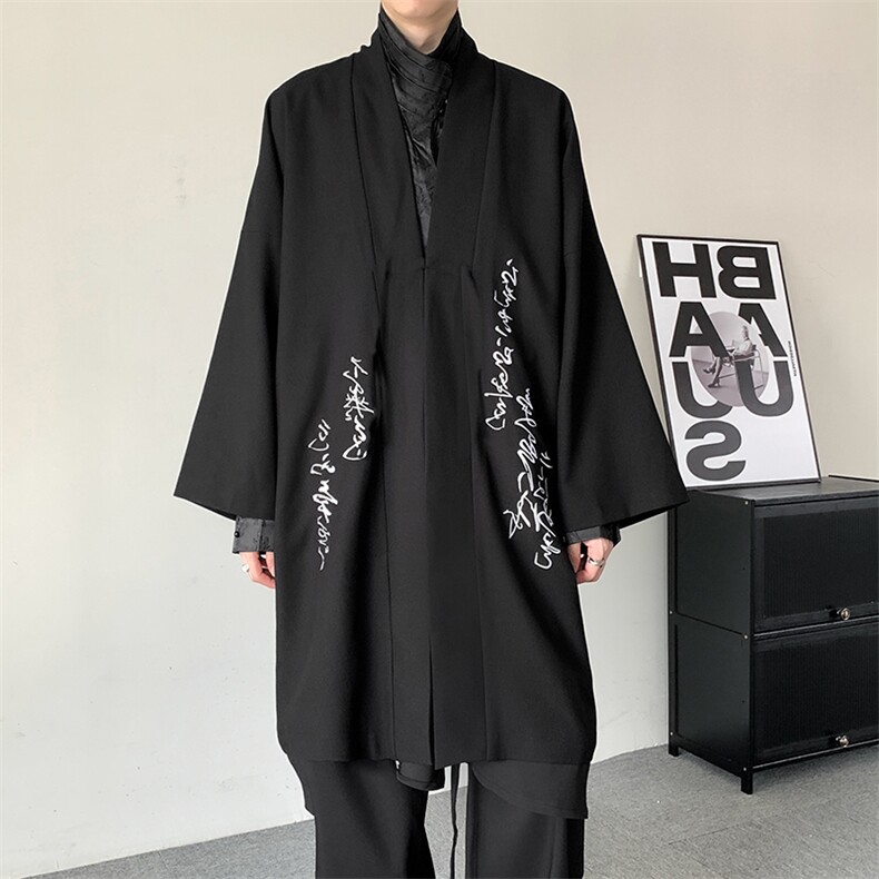 春装24新风潮书法刺绣风衣新中式汉元素长款改良汉服开衫外套,男装风衣,星座909