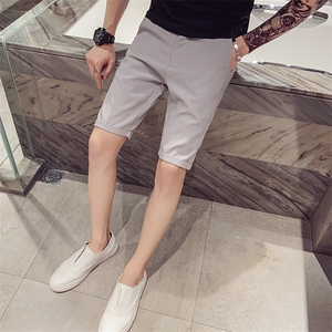 100%聚酯纤维 夏装修身休闲D短裤潮纯色风中裤款五分裤图片