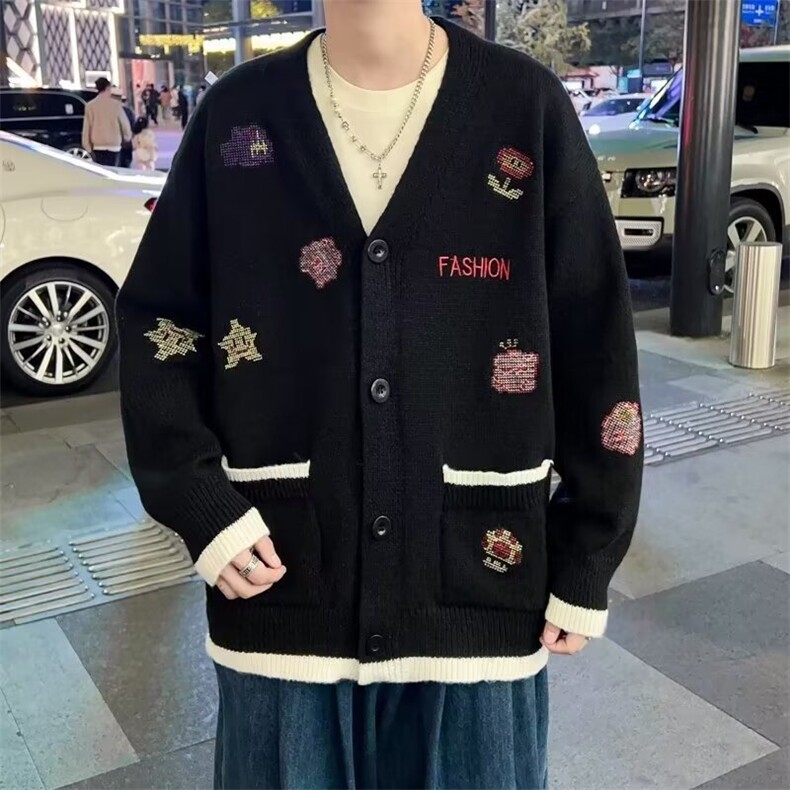 针织开衫男韩版潮流刺绣高街帅2024春季新款ins毛衣外套MZ428-P41,男装针织衫/毛衣,星座412-3