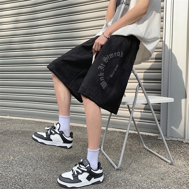 抖音品质夏麂皮绒字母发泡短裤休闲五分裤313A-1-NK113-P45控58,男装休闲裤,星座808A-1