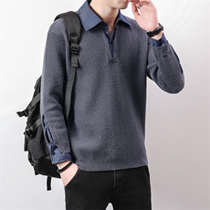 【直播】8677-P782025年秋季毛衣假两件POLO领男长袖针织衫，男装Polo衫，电商A113
