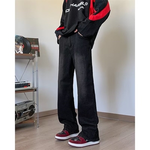 GJ9827-P33美式高街vibe牛仔裤男款秋季潮牌微喇叭直筒宽松长裤