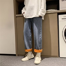 加绒加厚牛仔裤男直筒宽松长裤秋冬休闲韩版潮流保暖裤子8240P50，男装牛仔裤，星座410-2