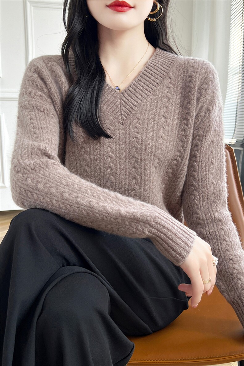 麻花羊毛衫女宽松外穿洋气韩版百搭2024秋季新款针织衫,女装羊毛衫,蒙特羊绒